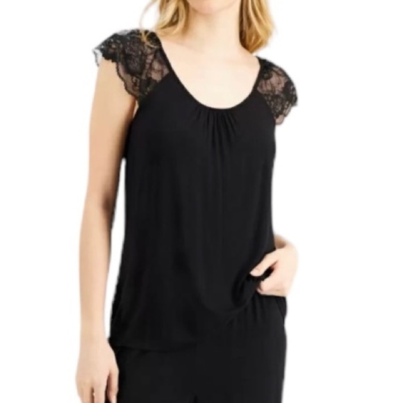 Charter Club Intimates Macy's Lace Trim Pajama Top Classic Black XS New - Picture 2 of 6